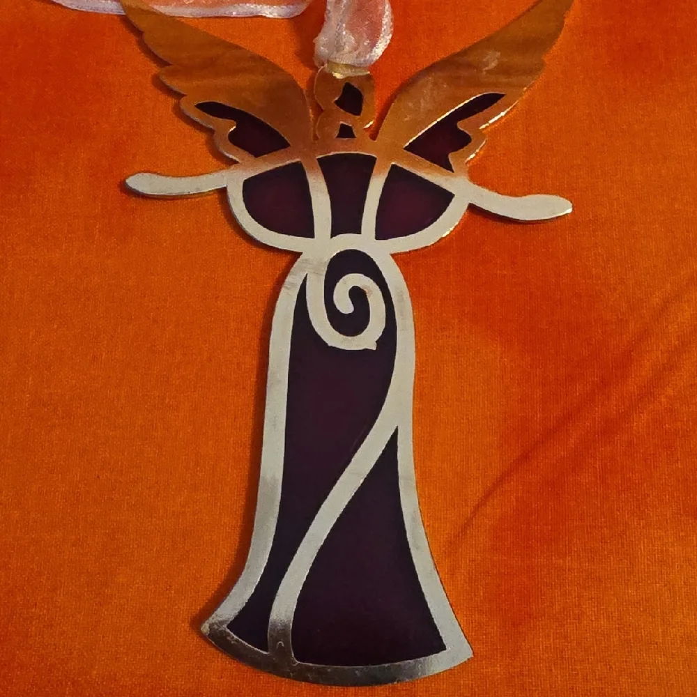 Suncatcher Stained Glass Angel Ornament Red Gold Memorial